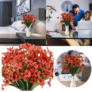 Decorative Flowers 6PC Artificial Bouquet Decoration Bridal Wedding Flower Real Latex Home Sunset Red Double Bunch Roses