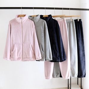 Women's Sleepwear Autumn And Winter Couple Flannel Pajama Suit Super Soft Zipper Coral Velvet Thickened Men's Home Clothes