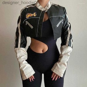 Męskie futra faux futra damskie kurtki streetwearne damskie kurtka skórzana motocyklista krótki Letterman Cyber ​​Y2K wyścigowy haft haftowy uniwerek baseballowy płaszcz baseballowy ubrania L230913