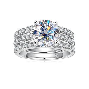 럭셔리 2pcs 세트 3ct moissanite 다이아몬드 약혼 여성을위한 장미 반지 925 스털링 실버 신부 웨딩 다이아몬드 반지 여성 선물