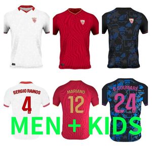 Homens crianças 2023 2024 Sevilla DE JONG J.NAVAS camisas de futebol conjunto 23 24 I.RAKITIC DE JONG SUSO MUNIR SERGIO RAMOS Y.EN NESYRI LAMELA PAPU GOMEZ Kits camisas de futebol uniforme