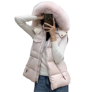 남성 여성 디자이너 모피 칼라 후드 조끼 다운 재킷 겨울 야외 야외 차가운 따뜻한 빵 다운 재킷 WB06 핑크 블랙 패션 슬림 조끼 후드 더디 코트