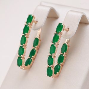 Dangle Küpeler Kinel Emerald Oval Kesim Zirkon Uzun Damla Doğal 585 Gül Altın Kadın Moda Düğün Takı