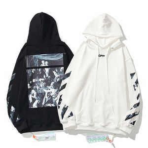 Offs Men's Designer Hoodies Outono e Inverno Marca de Moda Ow Off Pintura a Óleo Religiosa Com Capuz Suéter Masculino e Feminino Europeu Grande Solto Moletom Com Capuz Legal