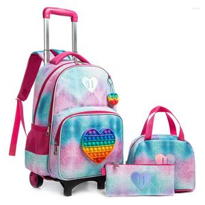 Schultaschen Kinder-Rollentaschen-Set für Mädchen Rollgepäck Rucksack Trolley mit Mittagessen Federmäppchen