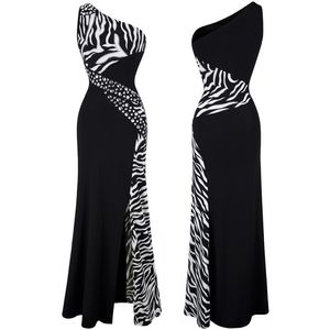 Angel-fashion Women One Shoulder Zebra Beaded Gemstones Stitching Evening Dresses Prom Gowns Evening Dress Party Dress 072239N