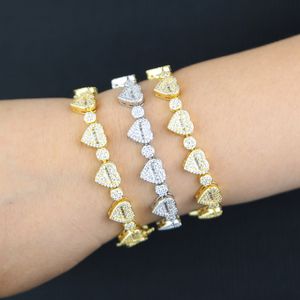 Mini-Herz-Liebe mit rundem Kreis-Charm-Gliederketten-Armreif, elegantes Armband, Hip-Hop-Bling-Frauen, gepflastert, voller Zirkonia, Party-Geschenk, Großhandel, Schmuck