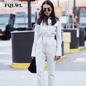 Women's Jumpsuits Rompers FQLWL Streetwear Winter Autumn Rompers Jumpsuit Female Long Sleeve Black White Denim Jeans Jumpsuit Overalls For Women Y200106 L230913