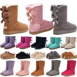 Designerstiefel Australien Hausschuhe Tasman Tazz Damen Plateau Winterstiefeletten klassische Schneestiefel Knöchel kurze Schleife Minifell schwarz Kastanienrosa Bowtie Schuhe mit