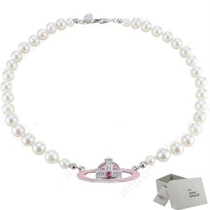 Saturn Lacquer Necklace Pearl Beaded Diamond Tennis Necklace Ladies Vintage Fashion Style With box265H