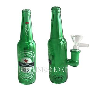 6in Glass Beer Bottle Rökning Vattenrör Recycler Dab Rigs med Inline Percolator med 14 mm manlig gemensam glasskål