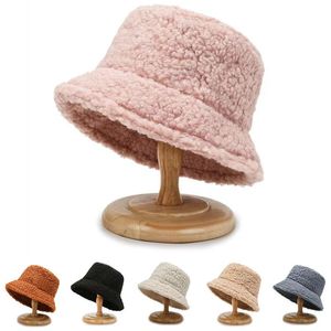 Kuzu Faux Kürk kovası şapka kış sıcak oyuncak kadife şapka kapakları kadınlar için bayan açık hava panama balıkçı şapkası