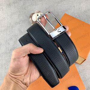 Man Belt Designer Genuine Leather Belts Width 3.4cm Classic Needle Buckle Gold Sliver Color Litchi Striped Plain Black Brown Colors