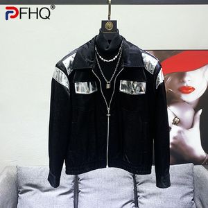 Couro masculino faux pfhq curto ombro almofada pu jaquetas bonito motocicleta contraste cor zíperes streetwear outono versátil casaco 21z2250 230912