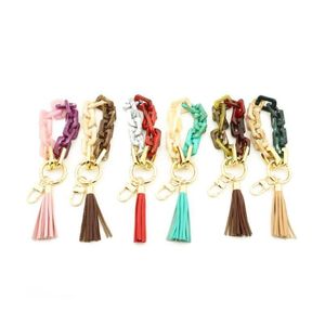 6 färger akrylknappar armband Tassel Keychain Personlig hänge Key Ring Female String Armband Fashion Drop Delivery