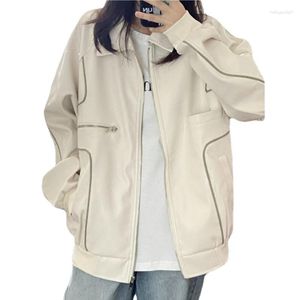 Women's Leather White Coat Autumn Winter Design Irregular Zipper Loose Top Casual Oversize Girl Pu Jacket Women