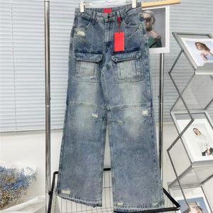 Tasarımcı kot pantolon kadınlar için kargo denim pantolon yüksek bel geniş bacak pantolon serin kızlar hip hop jean pantolon pantolon sokak kıyafetleri