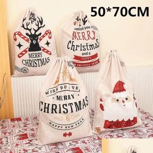 Julekorationer Santa Sacks Gift DString Canvas Stora Claus Bags Wholesale Drop Delivery Home Garden Festive Party Supplies DH8ZX