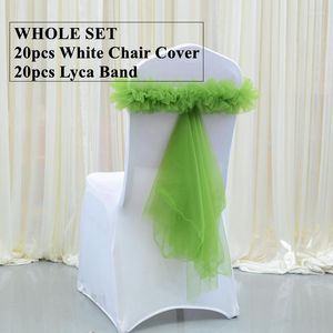 Sandalye, 20pcs Tulle Lycra Sash Band ile Set 20 Beyaz Spandex Ziyafet Kapağı Düğün Etkinliği Partisi Dekorasyonu