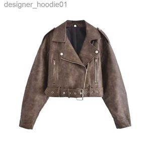 Men's Fur Faux Fur Women's Jackets Spring Short Women Slim Bandage Khaki Faux PU Leather Jacket Fashion Lapel Long Sleeve Outerwear Ladies Streetwear L230913