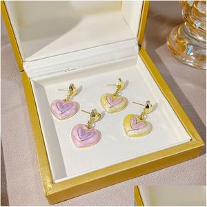 Match Color Sweet And Cute Charm Peach Heart Stud Earrings Pink Yellow Pearl Valentines Gift Elegant Woman Drop Delivery