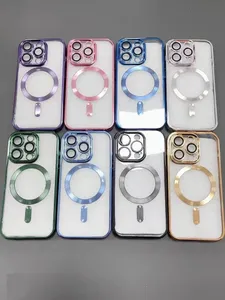 Moda kaplama cep telefonu kılıfları magsafe iPhone 15 Pro Max 14 13 Pro Max kablosuz şarj manyetik yumuşak kapak Kamera lens koruyucusu