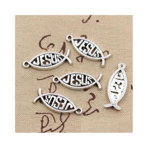 Charms hurt-99Cents 8pcs Ryba Jezus 27x10 mm Za antyczna tworzenie wisiorek Fit Vintage Tybetańskie Sier DIY Bransoletka Naszyjnik Doród J DH8XW