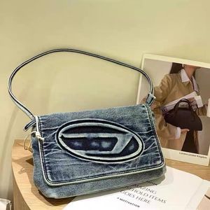 Retro elegante denim saco feminino moda ombro axilas saco leve flip superfície macia bolsa de alta qualidade