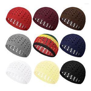 Berets Stretch Handcrafted Crochet Knit Caps For Women Men Islamic Arabic Prayer Beanies Ethnic Style Muslim Hair Snood Hats