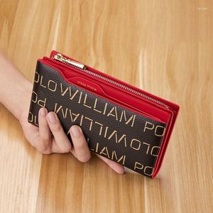 Plånböcker högkvalitativa damväska fashionabla kohuden lång handväska multifunktionell mobiltelefonpåse