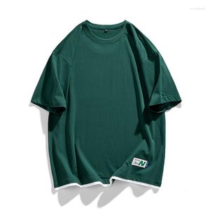 Homens camisetas Estilo coreano etiqueta de cor sólida camiseta oversized tshirt harajuku casual solto tee top colisão design sentido de manga curta