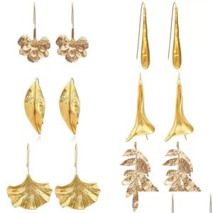 Stud Retro Golden Metal Leaf örhängen Geometriska Irregar Plant Earring For Women Girls Party Travel Smycken Drop Delivery DHY0D