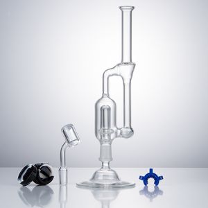 GB007 Narghilè Bong in vetro Bubbler Tubo doppio riciclatore Perc 14mm Chiodo in ceramica al quarzo Circa 10,5 pollici Dab Rig Tubi per fumatori