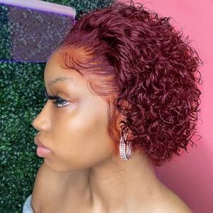 Malaysiska peruanska indiska brasilianska vinröd färg 100% rå Remy Virgin Remy Human Hair Curly Pixie Cut regelbunden kort peruk