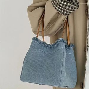 Waist Bags Women Handbag Trendy Fashion Denim Tassel Blue Bucket Bag Summer Shoulder Underarm For Ladies Purse Tote Handbags