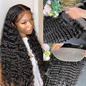 Glamorous Peruvian Hair Deep Wave 13x4 Transparent Lace Frontal Natural Color Lace Frontal Cheap Brazilian Malaysian Indian Hair Extension