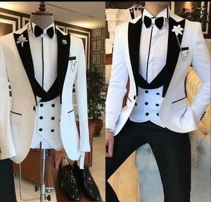 Abiti da uomo Formale Abito da uomo bianco Slim Fit Custom Made Smoking dello sposo Prom For Men Groomsman Wedding Sposo Cappotto Gilet Pantaloni