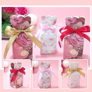 Present Wrap 10st Fishtail Vase Candy Box Floral Wedding Day Favor med bandförpackningspåse Birthday Baby Shower Party Supplies