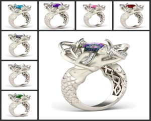 サイズ510 Mystic Rainbow Topaz Colorful CZ Diamond 925 Sterling Silver Thircim Tharch Mermaid Band Ring Special Design Fashi833336