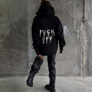 Kvinnors hoodies high street het diamant brev lös tröja kvinnors huvtröja topp lös casual lat kappa