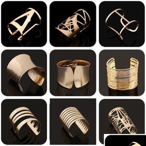 Bangle Gold Sier Color Hollow Wide Cuff Bracelets S For Women Men Punk Geometric Alloy Open Big Bracelet Fashion Jewelry 230424 Drop D Dhp8E