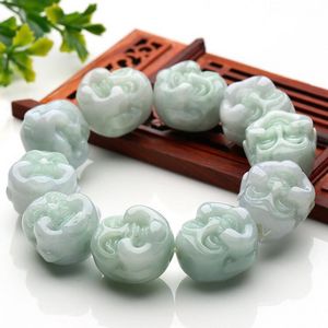 Natural Emerald Green Jade Buddha Head Bead Bracelet Jewellery Hand-Carved