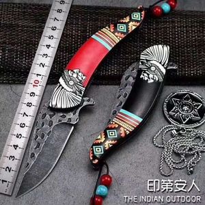 Small Indian Folding Knife Stainless Steel Blade Camping Pocket Knife EDC Cutter Multitool High Hardness