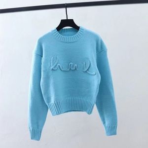 Women Designers Sweaters 2023 New Knitwear Knit Crow Neck Sweater Pullover Letter Long Sleeve Clothing Oversized Sky-8 CXG23091316