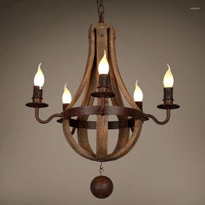 Pendant Lamps American Country Rural Wooden Chandelier For Living Room Bedroom Retro Chandeliers Loft Lustre Bois Vintage Home Decor Light