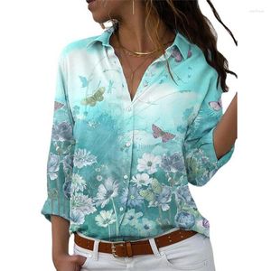 Blusas femininas elegantes flor botânica impressão doce estilo blusa de manga longa lapela único breasted cardigan camisa feminina commuter topos