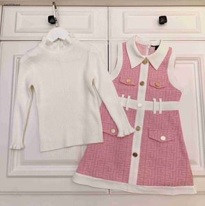 fashion tracksuits for girls autumn Baby dresses sets Size 110-160 CM Solid color high neck sweater and sleeveless lapel dress Sep10