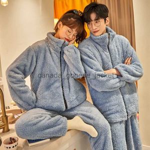 Women's Sleep Lounge Women's Sleepwear Autumn Winter Warm Flannel Zipper Couple Pajamas Set Family Pijama Lover Homewear Cloth Casual Men Pyjamas 221124L230913