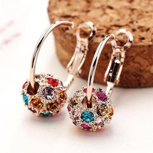 Hoop Earrings Fashion Multi-Color Crystal Glass Ball Cuff Stud Girl Women's Geometric Wedding Party Jewelry Wholesale Gifts