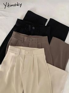 Kvinnor Pants Capris Yitimoky Spring Summer Pants Women Casual High midje Korean Fashion Office Ladies Elegant Black Straight Suit Trousers 230912